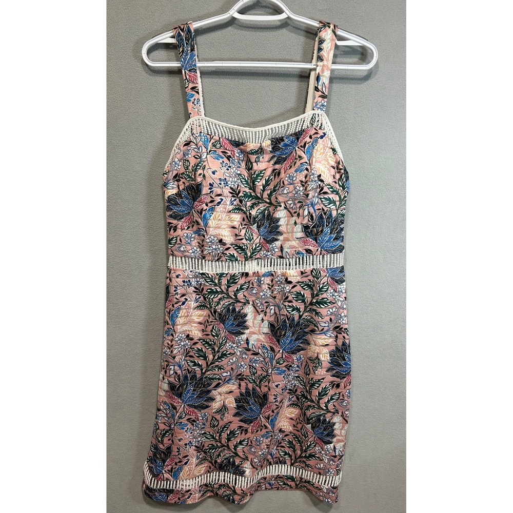 Guess Dress Women 12 Blush Multi Floral Open Work Trim Cocktail Summer Tropical